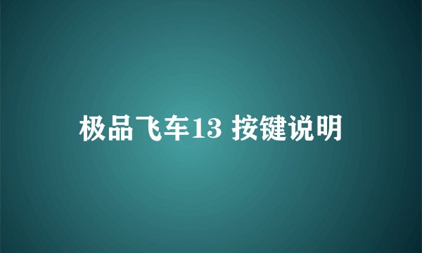 极品飞车13 按键说明