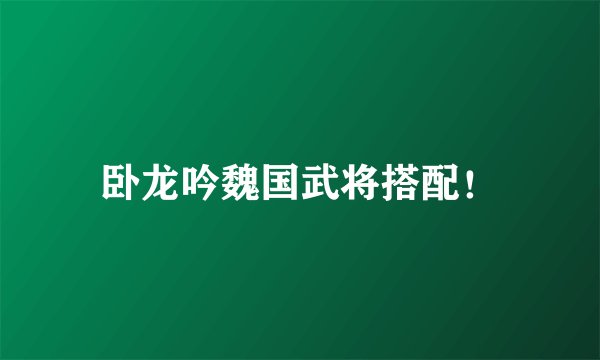 卧龙吟魏国武将搭配！