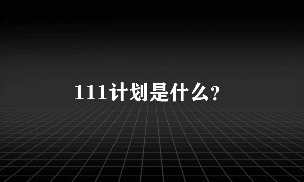 111计划是什么？