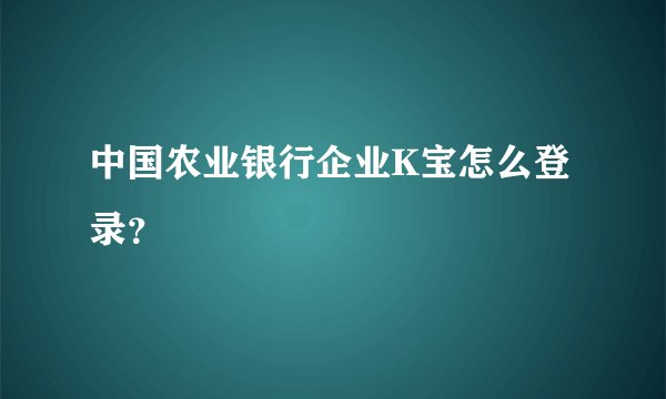 中国农业银行企业K宝怎么登录？