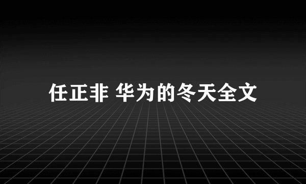 任正非 华为的冬天全文