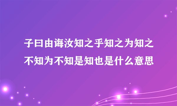 子曰由诲汝知之乎知之为知之不知为不知是知也是什么意思