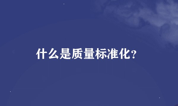 什么是质量标准化？