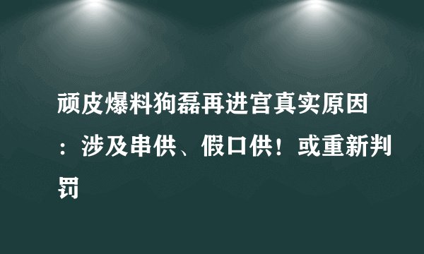 顽皮爆料狗磊再进宫真实原因：涉及串供、假口供！或重新判罚