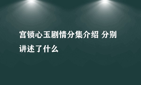 宫锁心玉剧情分集介绍 分别讲述了什么