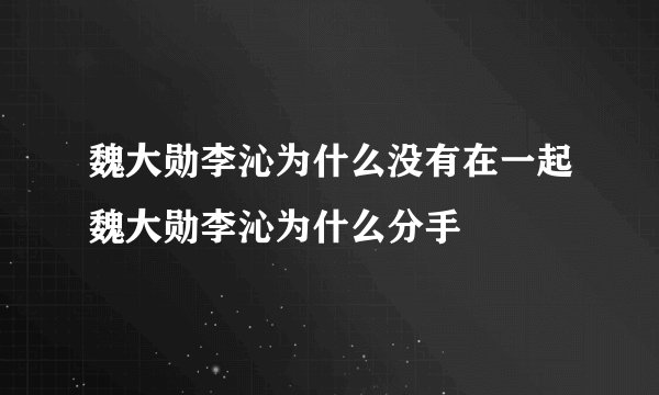 魏大勋李沁为什么没有在一起魏大勋李沁为什么分手