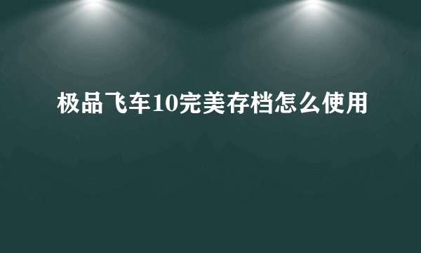 极品飞车10完美存档怎么使用