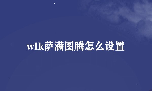wlk萨满图腾怎么设置