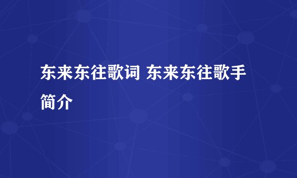东来东往歌词 东来东往歌手简介