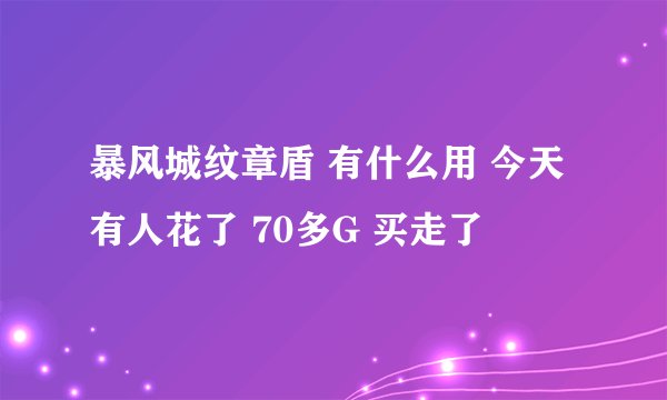 暴风城纹章盾 有什么用 今天有人花了 70多G 买走了
