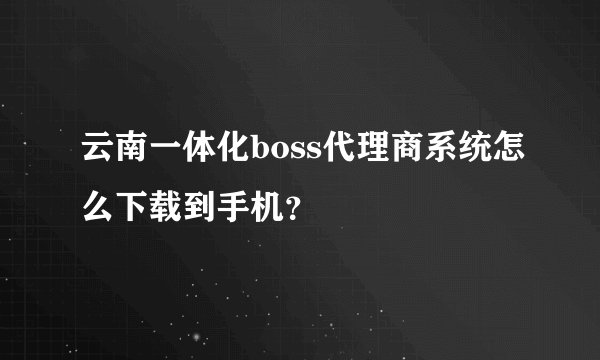 云南一体化boss代理商系统怎么下载到手机？