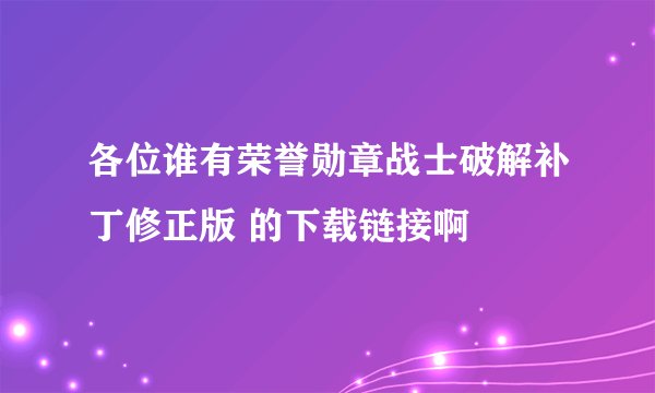 各位谁有荣誉勋章战士破解补丁修正版 的下载链接啊