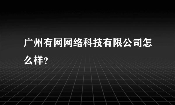 广州有网网络科技有限公司怎么样?