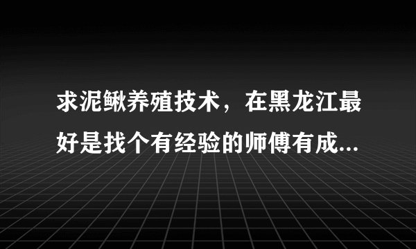 求泥鳅养殖技术，在黑龙江最好是找个有经验的师傅有成功养过泥鳅的最好