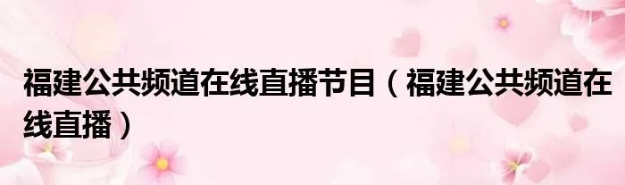 福建公共频道在线直播节目（福建公共频道在线直播）