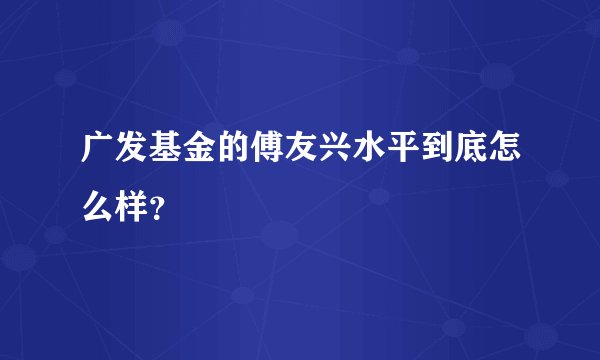 广发基金的傅友兴水平到底怎么样？
