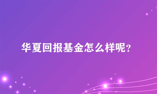 华夏回报基金怎么样呢?