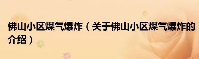佛山小区煤气爆炸（关于佛山小区煤气爆炸的介绍）