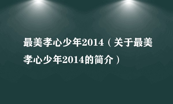 最美孝心少年2014（关于最美孝心少年2014的简介）