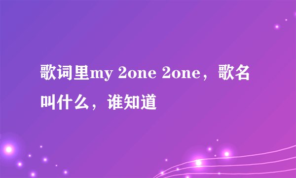 歌词里my 2one 2one,歌名叫什么,谁知道