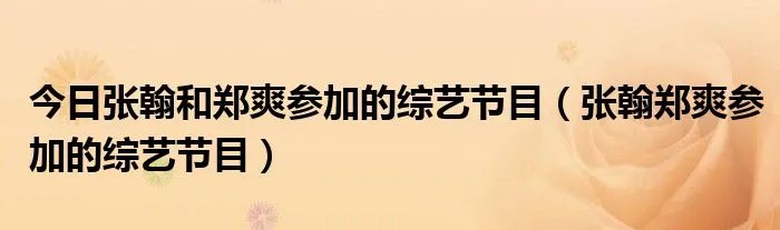 今日张翰和郑爽参加的综艺节目（张翰郑爽参加的综艺节目）