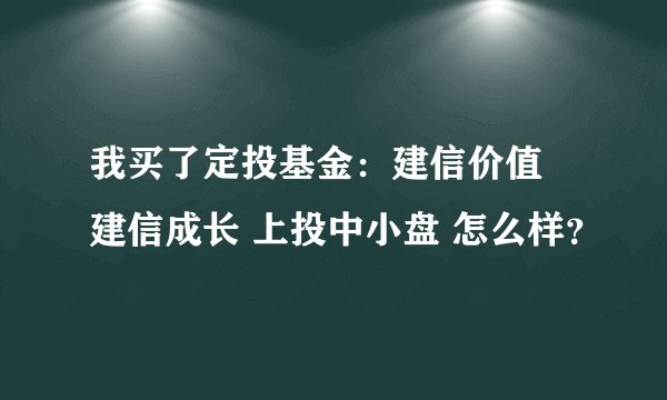 我买了定投基金:建信价值 建信成长 上投中小盘 怎么样?