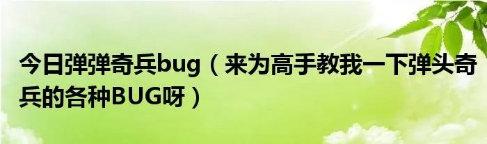 今日弹弹奇兵bug（来为高手教我一下弹头奇兵的各种BUG呀）