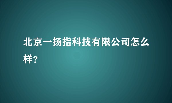 北京一扬指科技有限公司怎么样？