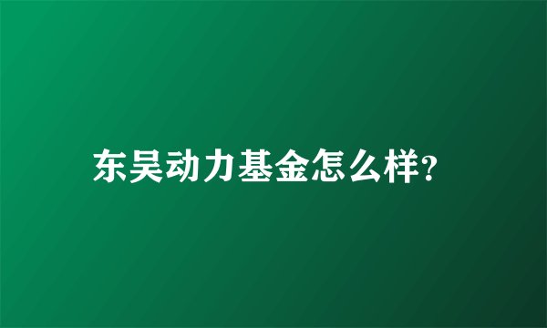 东吴动力基金怎么样？