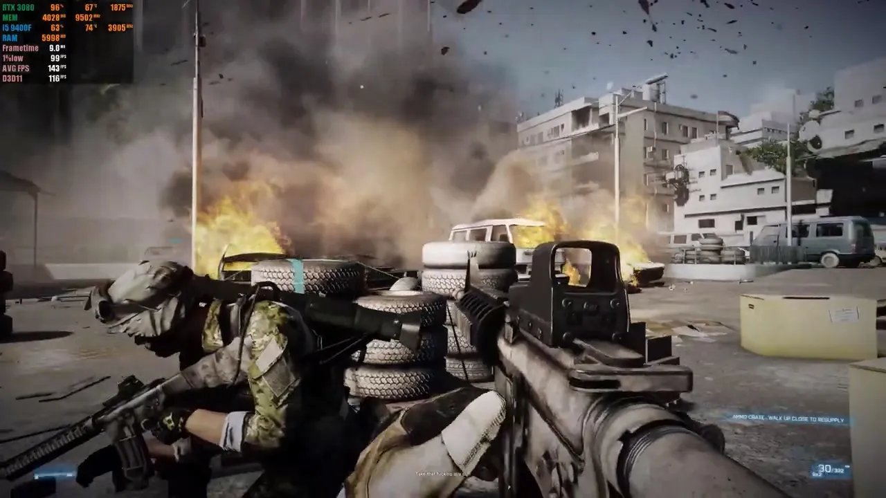 《战地3》4K/最高画质测试：9400F+RTX 3080