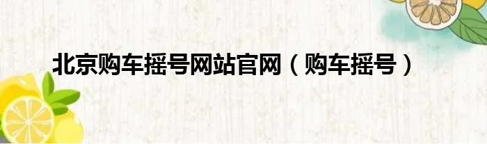 北京购车摇号网站官网（购车摇号）