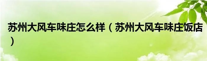 苏州大风车味庄怎么样（苏州大风车味庄饭店）