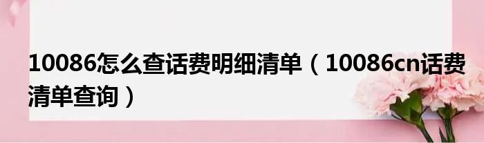 10086怎么查话费明细清单（10086cn话费清单查询）