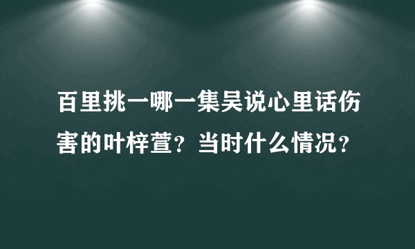 百里挑一哪一集吴说心里话伤害的叶梓萱？当时什么情况？