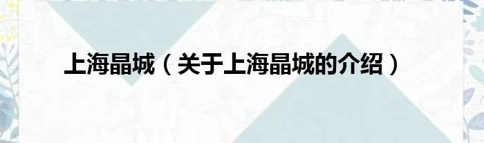 上海晶城（关于上海晶城的介绍）