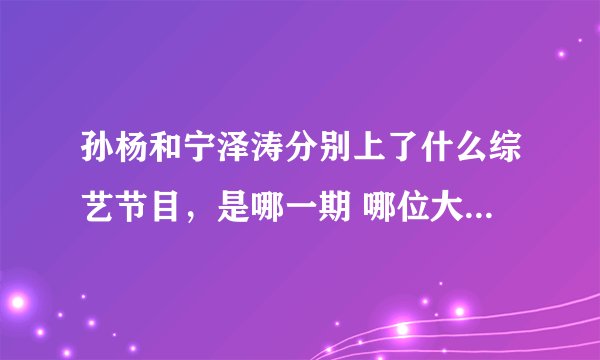 孙杨和宁泽涛分别上了什么综艺节目，是哪一期 哪位大神可以给列个全