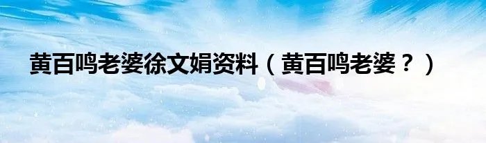 黄百鸣老婆徐文娟资料（黄百鸣老婆？）