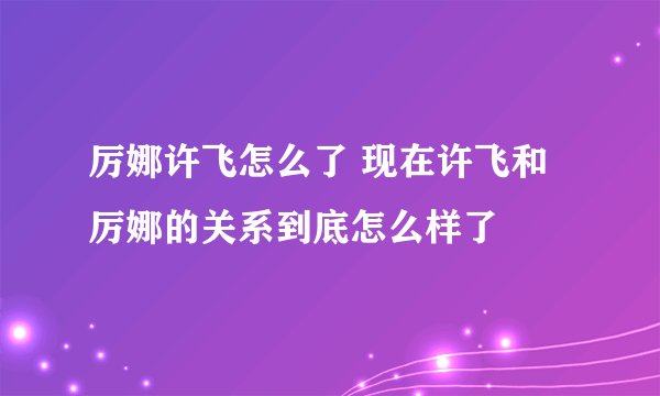 厉娜许飞怎么了 现在许飞和厉娜的关系到底怎么样了